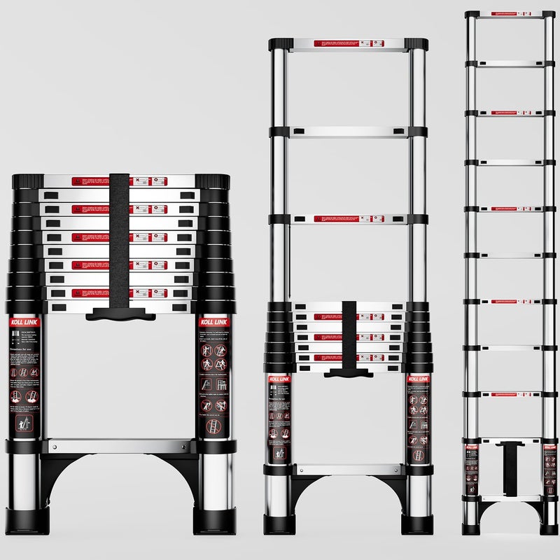 KLINK Telescoping Ladder,10.5 FT Aluminum Lightweight Extension Ladder with 2 Triangle Stabilizers,Multi Purpose RV Ladder EN131 330lbs Max Capacity for Home Attic Roof & Outdoor Work - Image 1